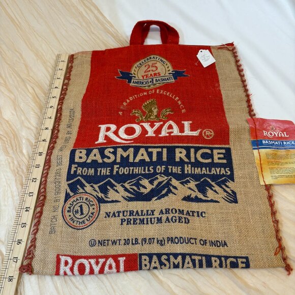 Purse Royal Basmati Rice Tote With Handles and Zipper, Burlap Bag, 20 lb size - Picture 5 of 11